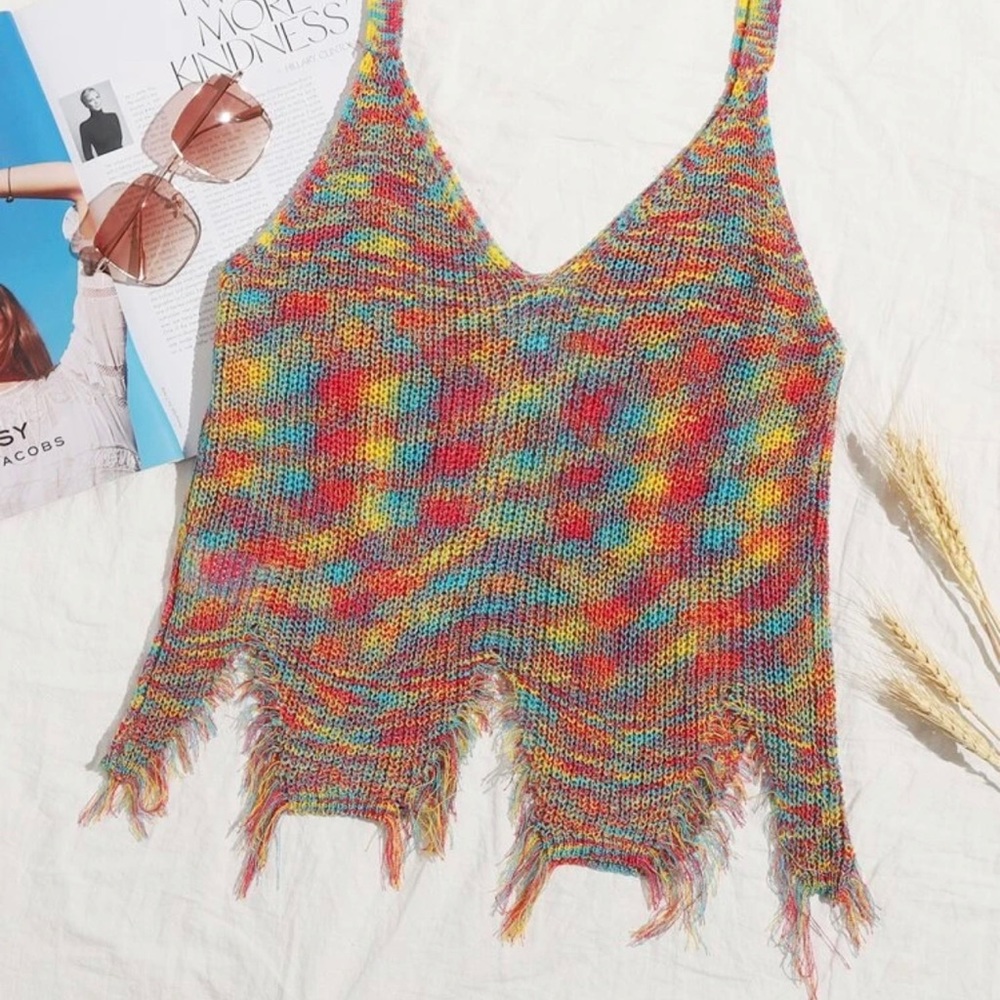 Tie dye distressed knit top